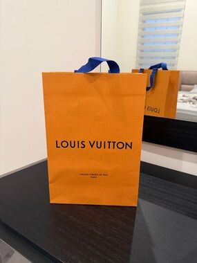 Louis Vuitton Orange Paper Gift Bag with Blue Ribbon Handles